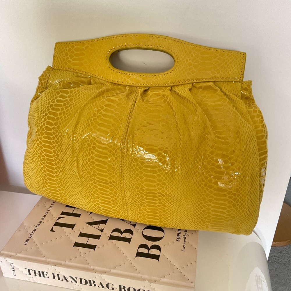 Perlina Yellow Oversized Snakeprint Clutch - Picture 3 of 7